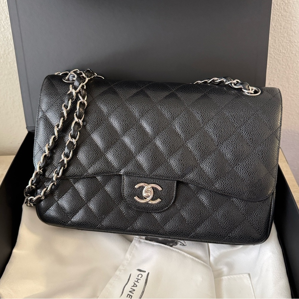 CHANEL Classic Flap bag, Caviar Black Leather Handbag
